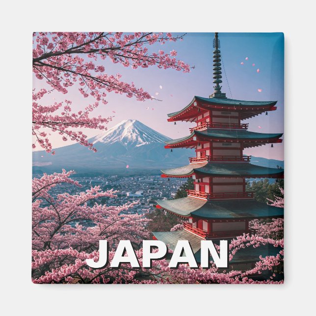 Japan Mount Fuji Fujisan Cherry Blossoms Postcard Magnet (Front)
