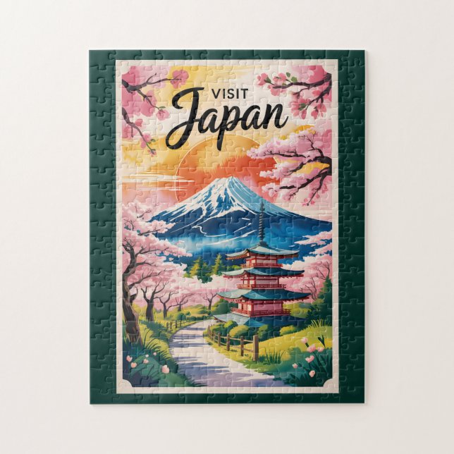 Japan Mount Fuji Illustration Travel Art Vintage Jigsaw Puzzle (Vertical)