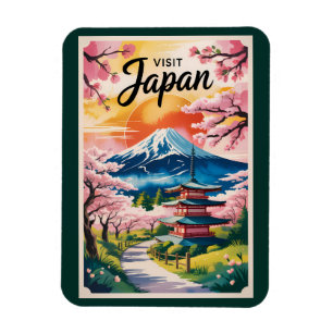 Japan Mount Fuji Illustration Travel Art Vintage Magnet