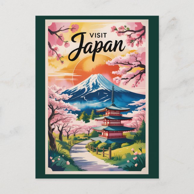 Japan Mount Fuji Illustration Travel Art Vintage Postcard (Front)