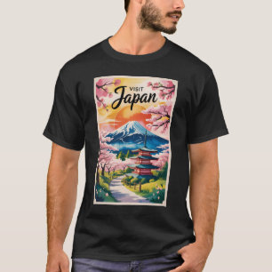 Japan Mount Fuji Illustration Travel Art Vintage T-Shirt