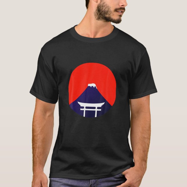 Japan Mount Fuji Rising Sun Cat Lovers T-Shirt (Front)