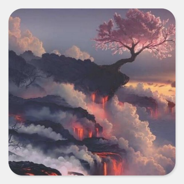 japan mountain square sticker (Front)