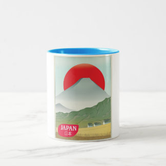 Japan mountain vintage travel poster Two-Tone coffee mug
