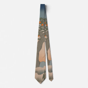 Japan Orange tree in the mist Throw Pillow Premium Tie