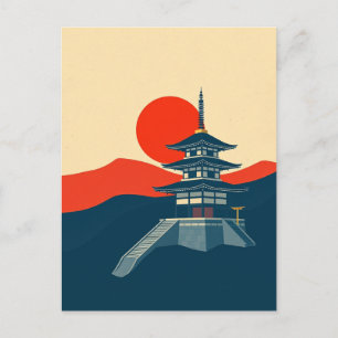 Japan Pagoda Vintage Travel Art Temple Postcard