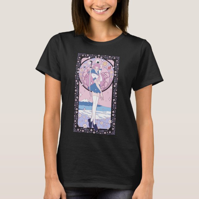 Japan Pink Anime Schoolgirl Art Nouveau T-Shirt (Front)