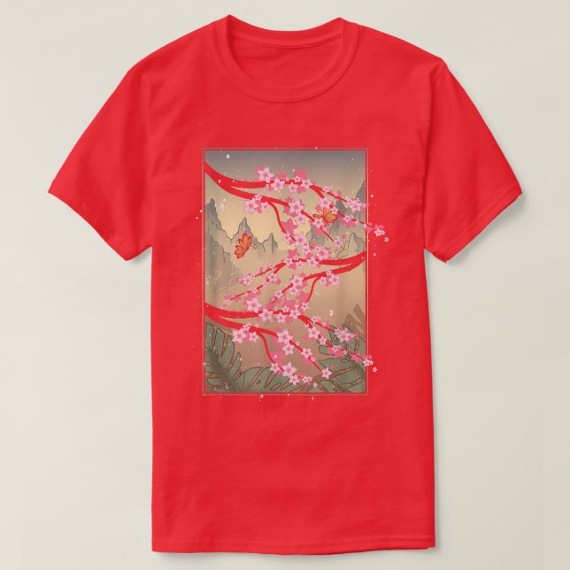 Japan Pink Flower Floral Sakura Japanese Cherry Bl T-Shirt (Design Front)