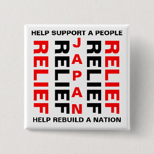 JAPAN RELIEF HELP SUPPORT A PEOPLE... 15 CM SQUARE BADGE