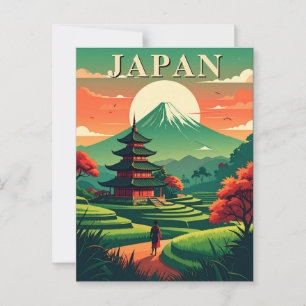 Japan Retro Travel Pagoda and Mount Fuji Postcard
