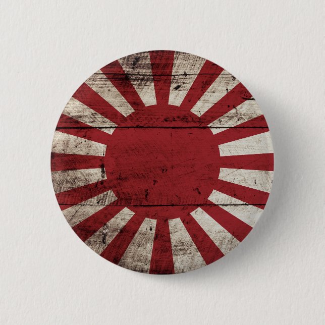 Japan Rising Sun Flag on Old Wood Grain 6 Cm Round Badge (Front)