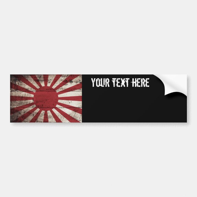 Japan Rising Sun Flag on Old Wood Grain Bumper Sticker (Front)