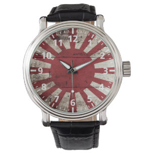 Japan Rising Sun Flag on Old Wood Grain Watch
