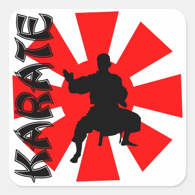 Japan Rising Sun Karate Stance Silhouette Square Sticker (Front)