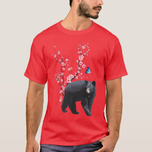 Japan Sakura Cherry Blossom Black Bear Japanese  T-Shirt