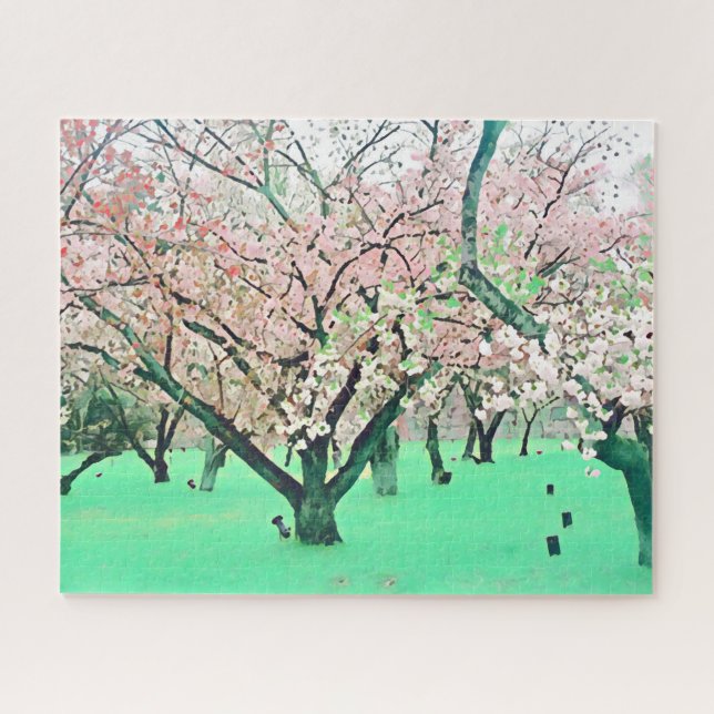 Japan Sakura cherry blossom  landscape challenging Jigsaw Puzzle (Horizontal)