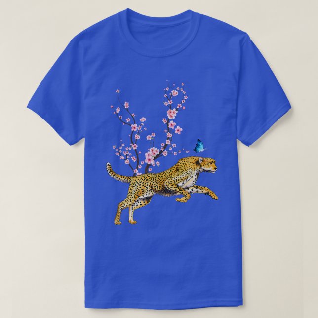 Japan Sakura Cherry Blossom Leopard Cats Japanese  T-Shirt (Design Front)