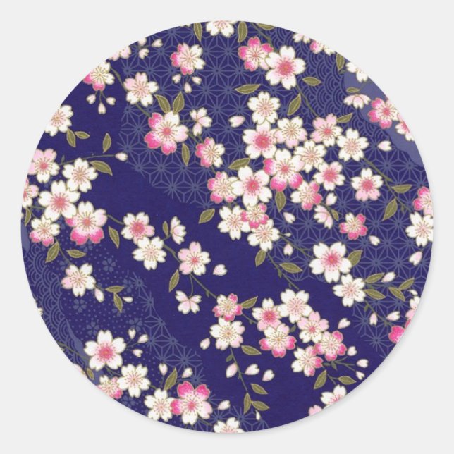 Japan, Sakura, Kimono, Origami, Chiyogami, Flower, Classic Round Sticker (Front)