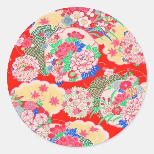 Japan, Sakura, Kimono, Origami, Chiyogami, Flower, Classic Round Sticker (Front)