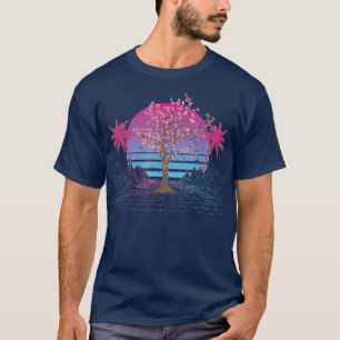 Japan Sakura Tree Pink Flower 80s Vaporwave Cherry T-Shirt