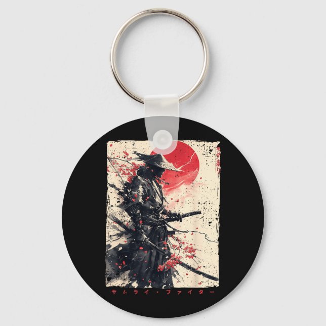 Japan Samurai Warrior Fighter Ukiyo Ink Artwork Key Ring (Front)