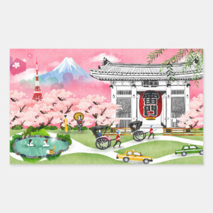Japan Scene Rectangular Sticker