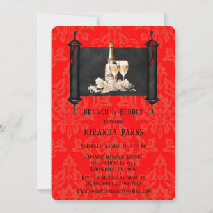 Japan Scroll Red Black Damask Brunch and Bubbly Invitation