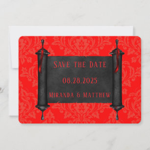 Japan Scroll Red Black Damask Save The Date