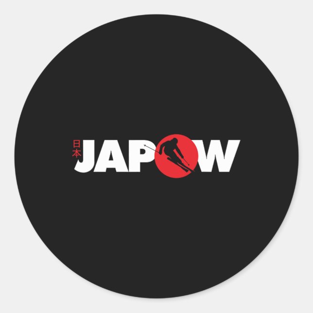 Japan Ski Shirt Japow Powder Skiing Japanese Flag  Classic Round Sticker (Front)