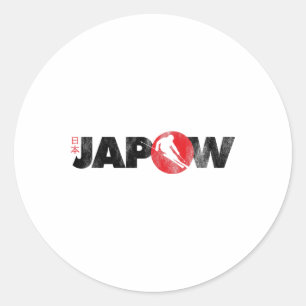 Japan Ski Shirt Japow Powder Skiing Japanese Flag  Classic Round Sticker