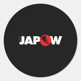 Japan Ski Shirt Japow Powder Skiing Japanese Flag  Classic Round Sticker