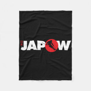 Japan Ski Shirt Japow Powder Skiing Japanese Flag Fleece Blanket