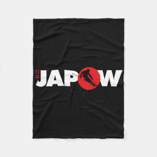 Japan Ski Shirt Japow Powder Skiing Japanese Flag  Fleece Blanket