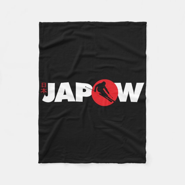 Japan Ski Shirt Japow Powder Skiing Japanese Flag  Fleece Blanket (Front)
