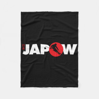 Japan Ski Shirt Japow Powder Skiing Japanese Flag  Fleece Blanket