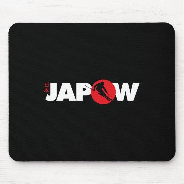 Japan Ski Shirt Japow Powder Skiing Japanese Flag  Mouse Mat (Front)