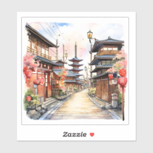 Japan street cosy spring watercolor