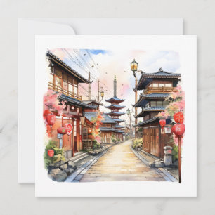Japan street cosy spring watercolor invitation