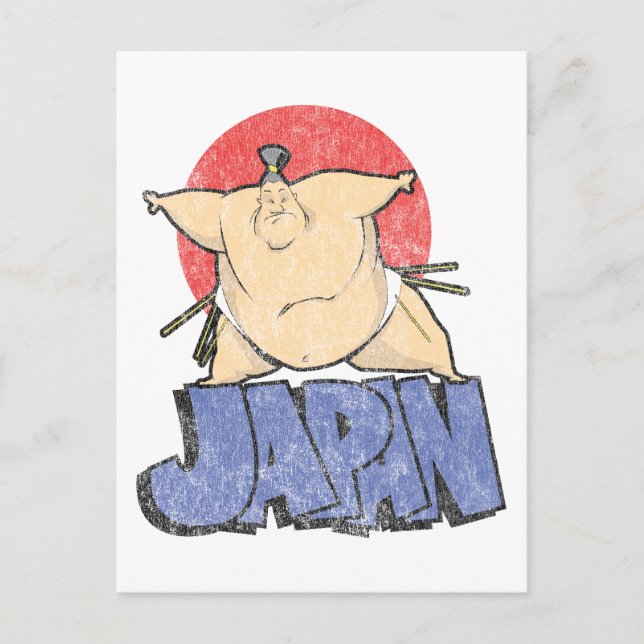 Japan Sumo Vintage Postcard (Front)