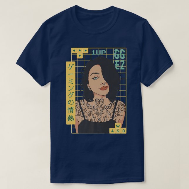 Japan Tattoo Tattoed Gamer Girl Anime Gaming WASD  T-Shirt (Design Front)