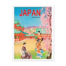 Japan temple in spring, geisha girls on walk