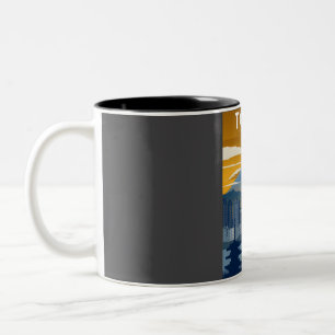 Japan Tokyo Mount Fuji Cityscape Vintage Minimal T Two-Tone Coffee Mug