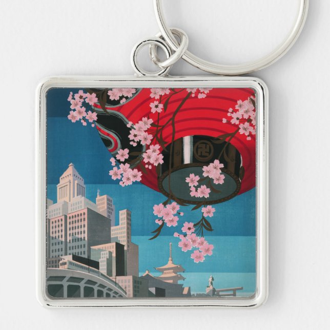 Japan Tokyo Vintage Japanese Travel Poster Key Ring (Front)
