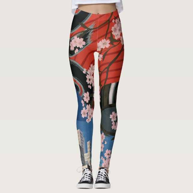 Japan Tokyo Vintage Japanese Travel Poster Leggings (Front)