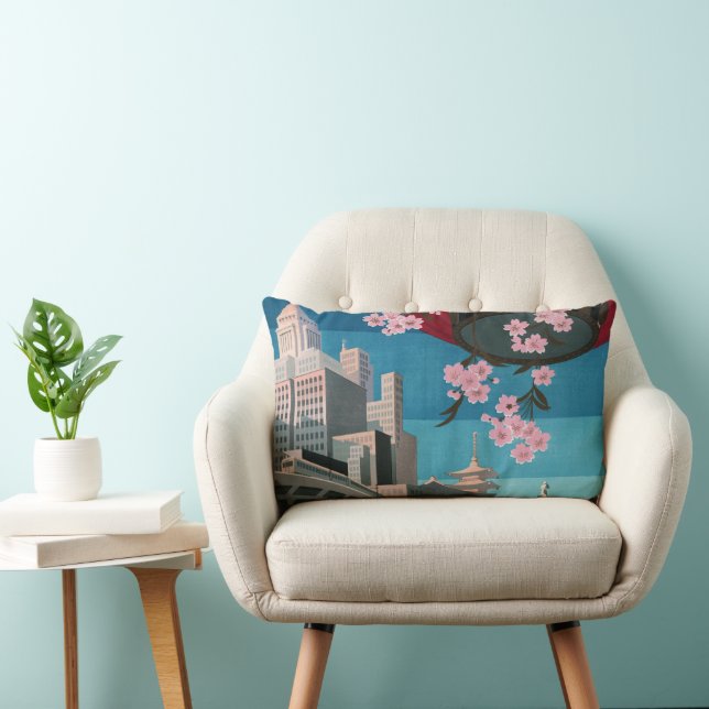 Japan Tokyo Vintage Japanese Travel Poster Lumbar Cushion (Chair)