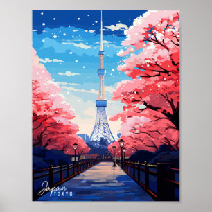 Japan Tokyo vintage travel illustration Poster