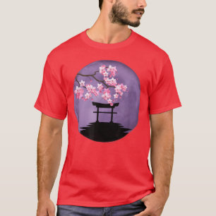 Japan Torii Gate Shrine Cherry Blossom Purple Floa T-Shirt