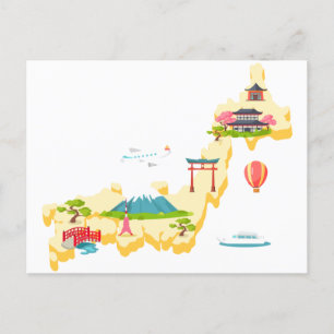 Japan touristic map postcard