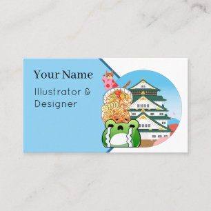 Japan Travel: Cat in Kimono, Ramen and Castle Business Card