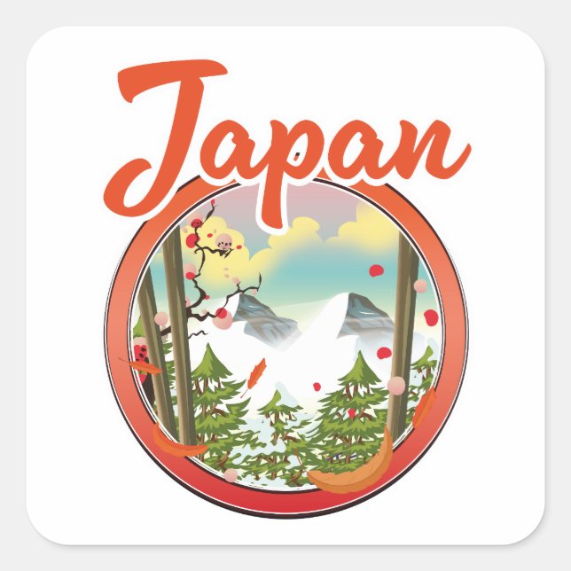 Japan travel logo square sticker (Front)
